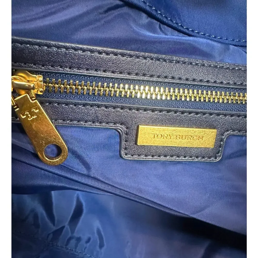 Tory Burch Ella Nylon Tote Royal Blue & Black Leather Logo Bag